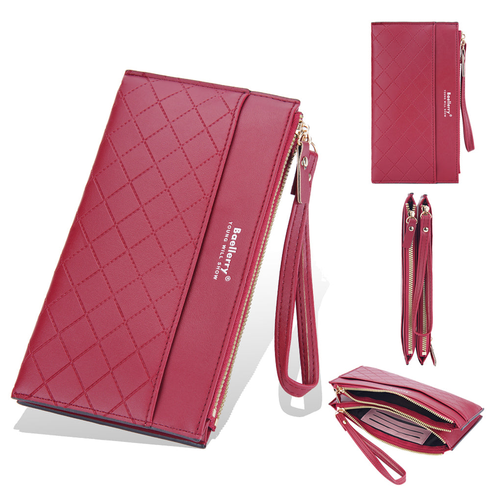 BAELLERRY N3238 Rhombus Stitching Lines Double Zipper Cellphone Clutch Women Purse PU Leather Long Wallet with Hand Strap BAELLERRY N3238 Rhombus Stitching Lines Double Zipper Cellphone Clutch Women Purse PU Leather Long Wallet with Hand Strap